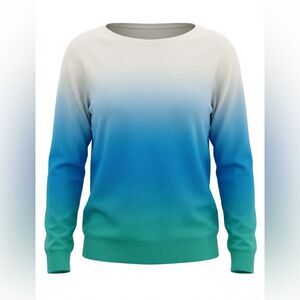 SAKS FIFTH AVENUE WOMENS CASHMERE BLOUSE SIZE SP BLUE GREEN WHITE